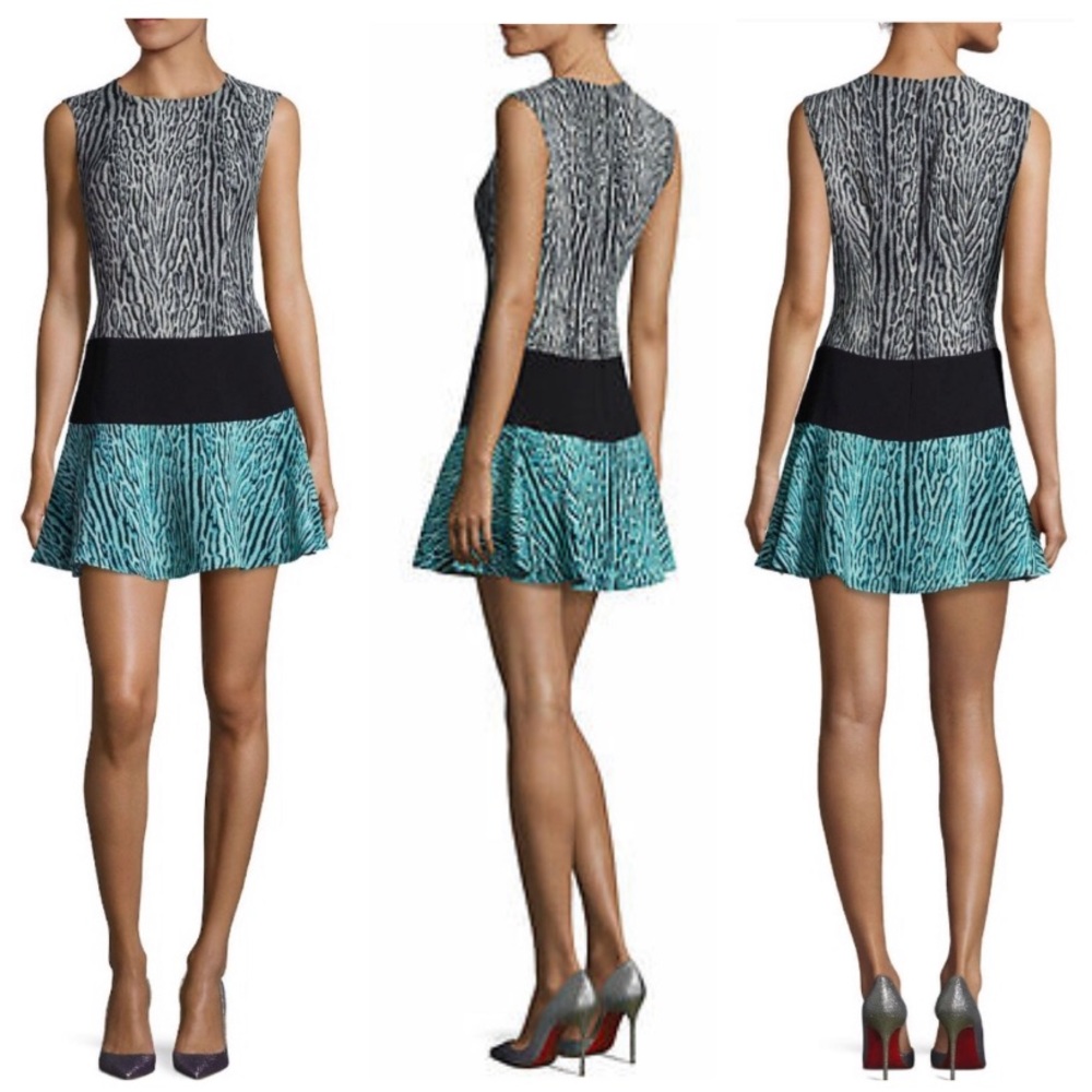 BCBGMaxAzria “Lillian” Animal Print-Blocked Dress